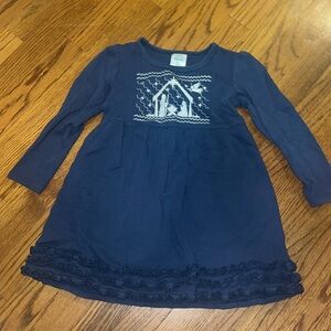Navy Boutique Dress 5T with white embroidered Nativity Scene